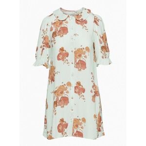 Wilfred Poppins Dress Floral Print Puff Sleeve Peter Pan Collar Button Up Size S